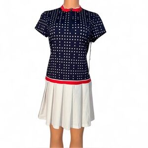 Kinona Navy and White Polka Dot Dress